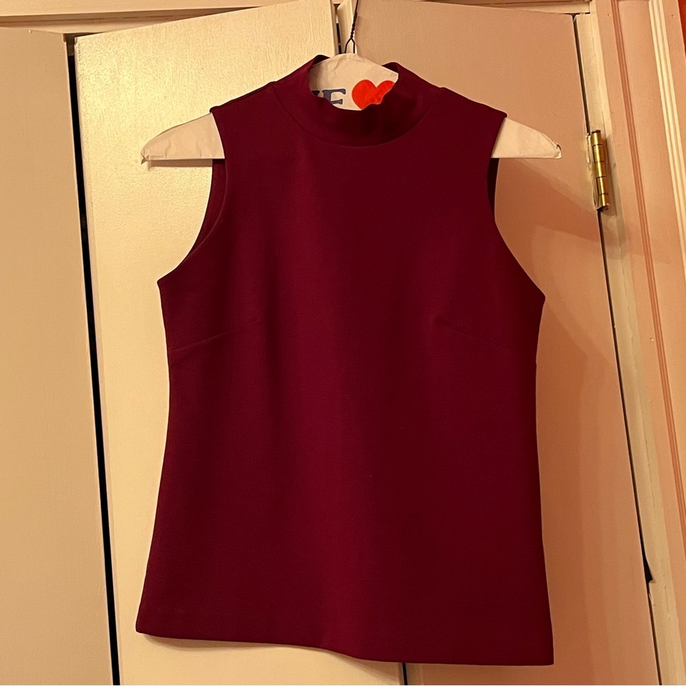 J. Crew Sleeveless Burgundy Mockneck Top